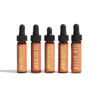 Urb. Apothecary displays five amber dropper bottles featuring essential oils like Palo Santo Vetiver and Jasmine Mandarin.
