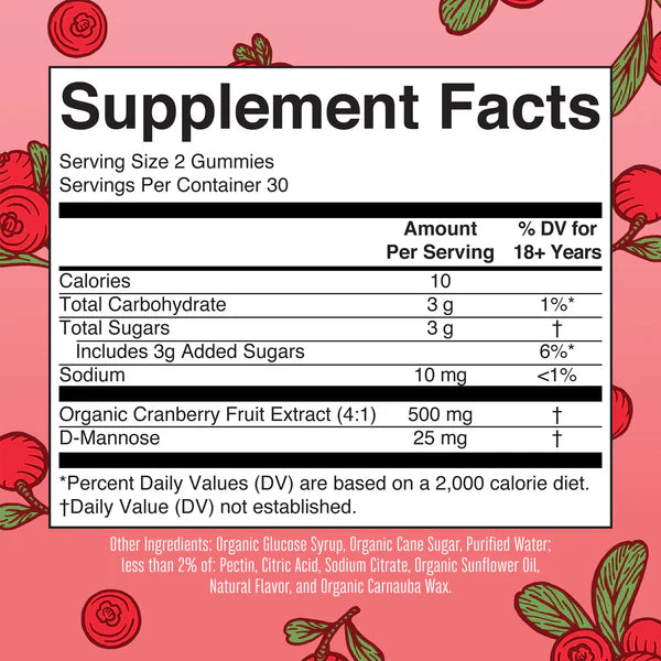Organic Cranberry Gummies, 30 Servings