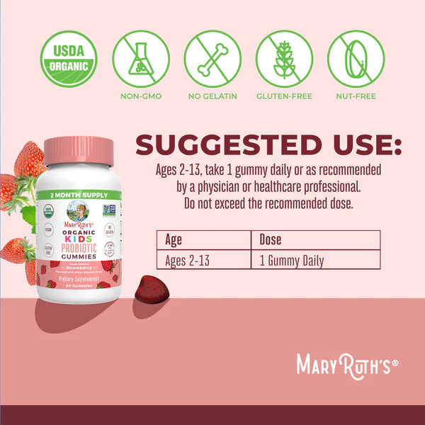 Organic Kids Strawberry Probiotic Gummies, 60 Servings