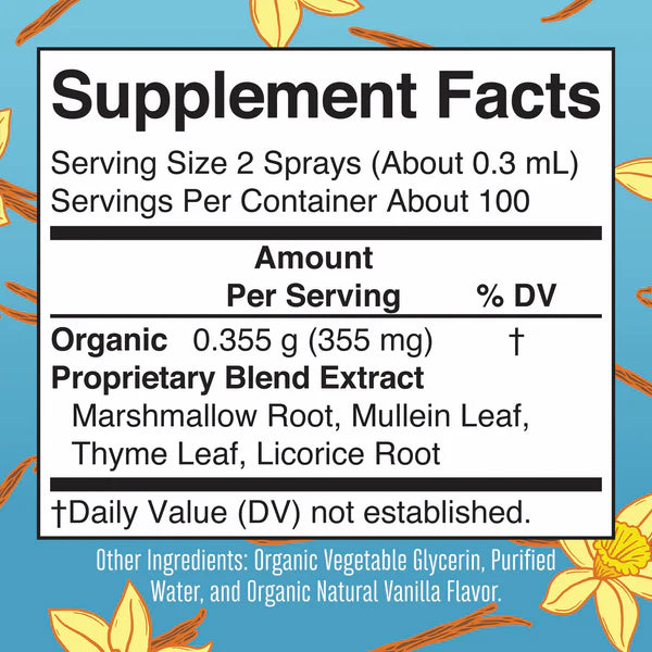 Organic Vanilla Throat Spray, 100 Servings