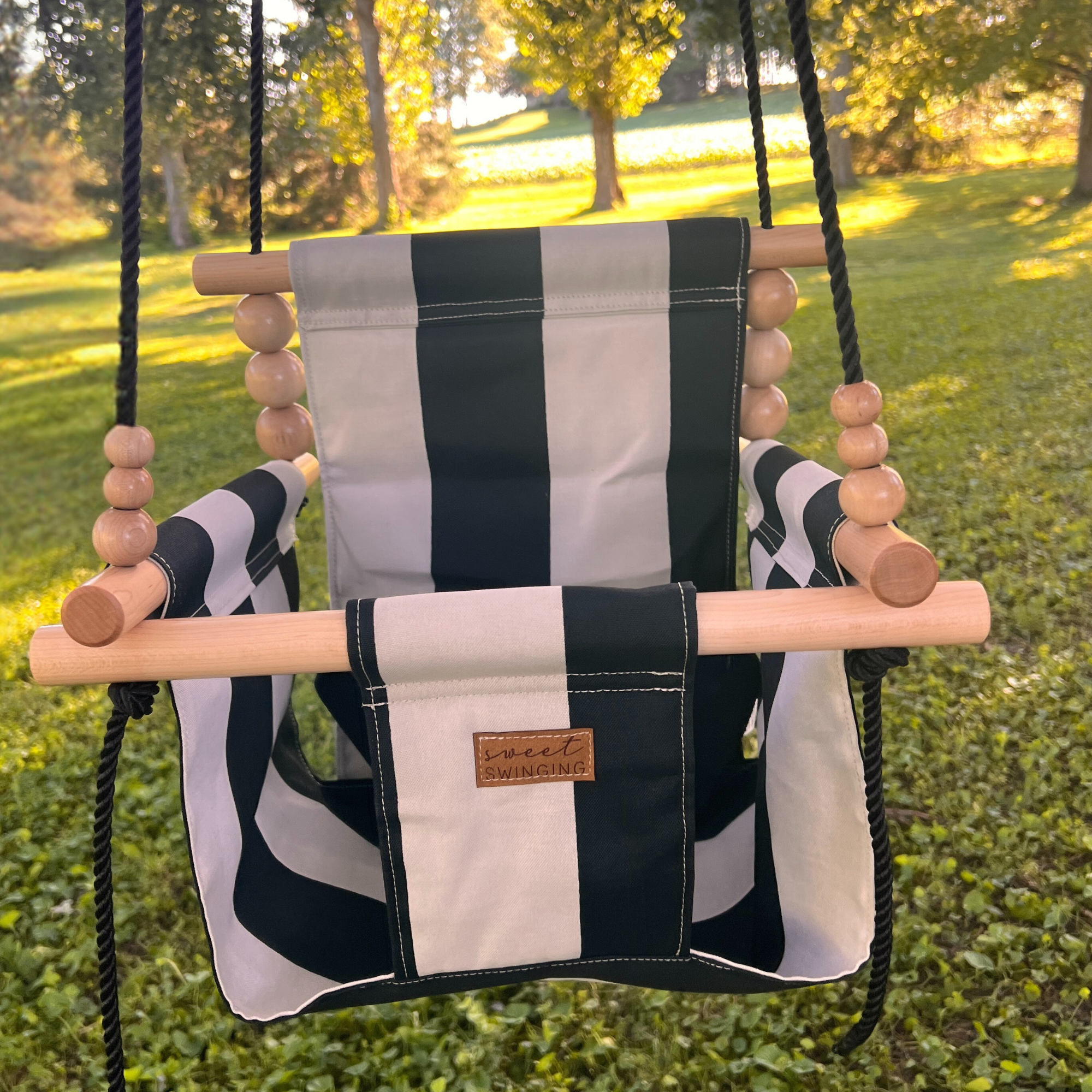 Outdoor High Back Swing – Wide Cream and Black Stripe