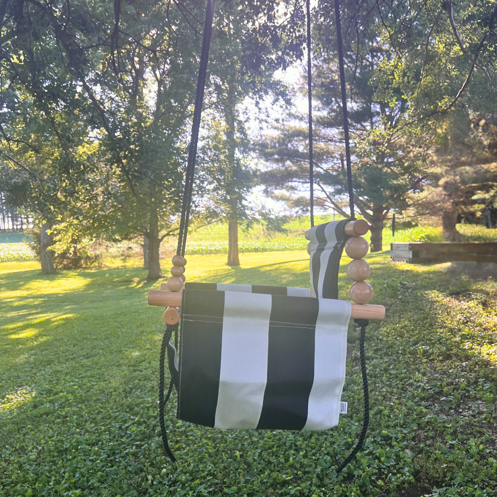 Outdoor High Back Swing – Wide Cream and Black Stripe