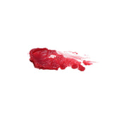 A swipe of vibrant red lipstick or lip gloss shows its texture on a white background.
