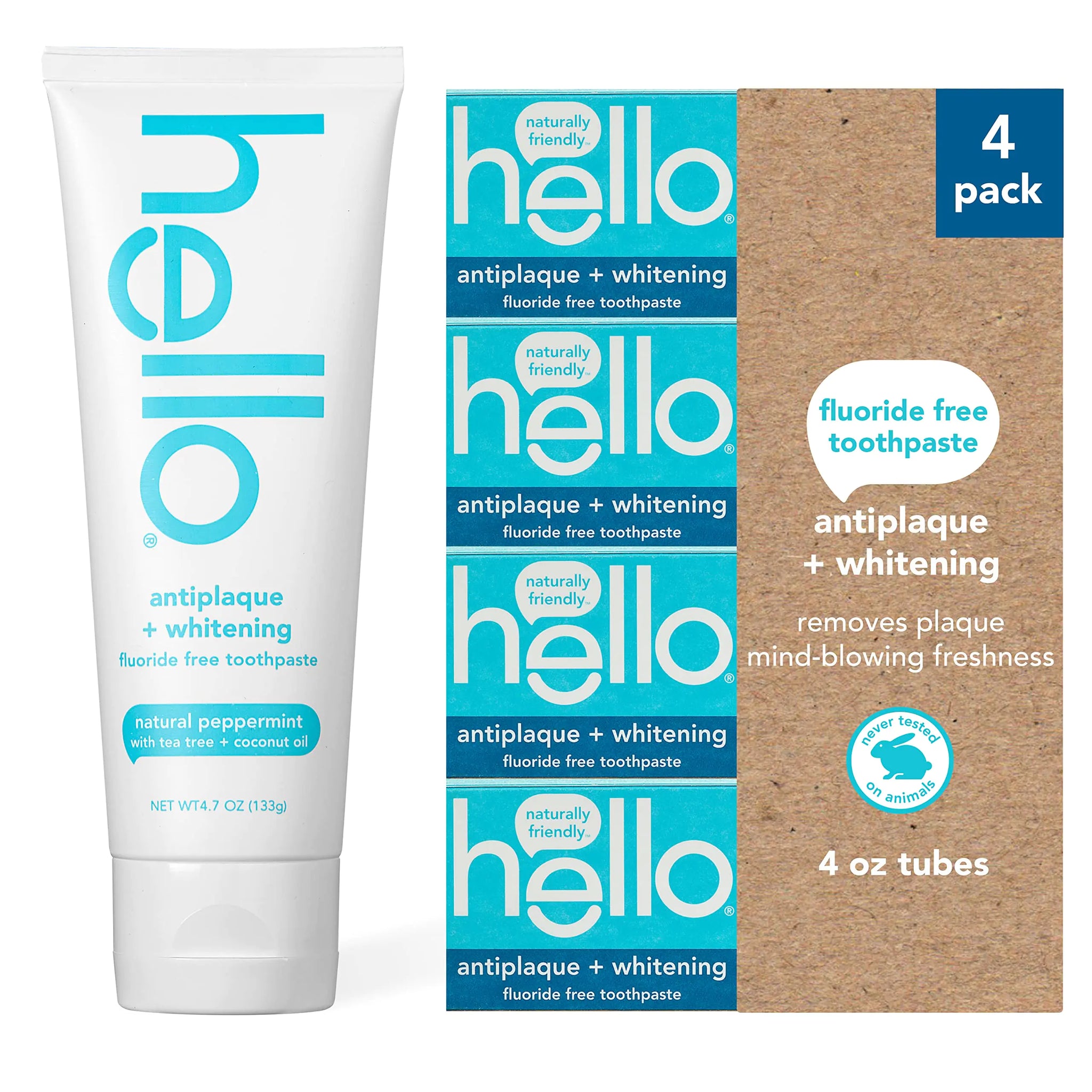 Antiplaque + Whitening Fluoride-Free Peppermint Toothpaste - 4 Pack